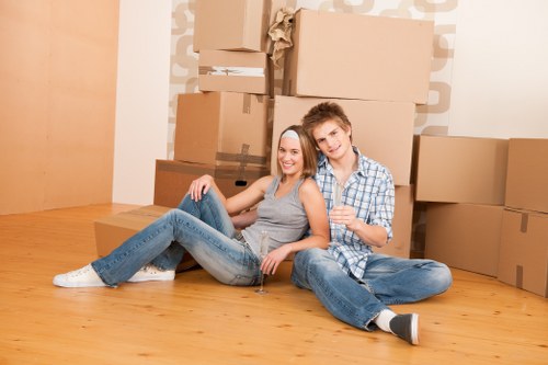 Boxes and furniture prepared for storage in Hampstead