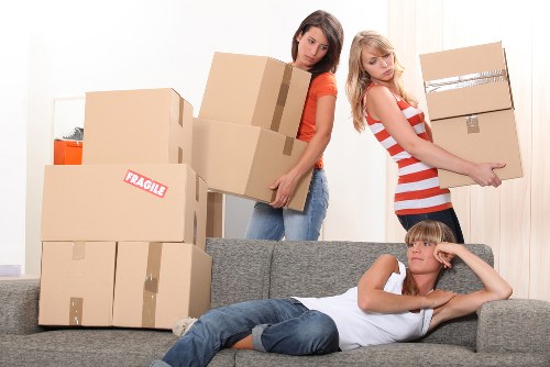 Office items arranged for temporary storage
